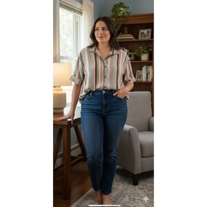 Torrid Pastel Striped Gauze Casual Short Sleeve Shirt Lightweight Womens Size 4X